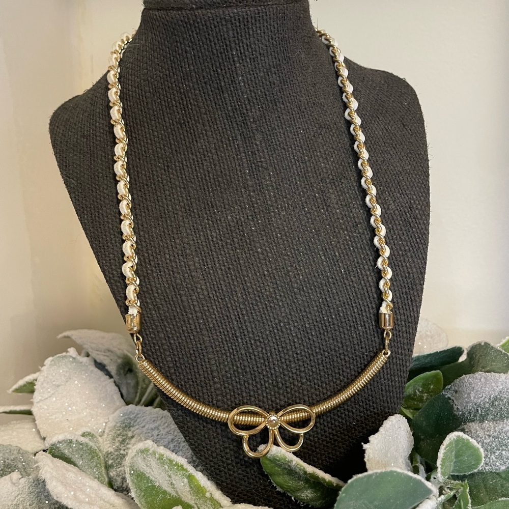 Handmade Recycled Chic Gold Bow Necklace with Extender